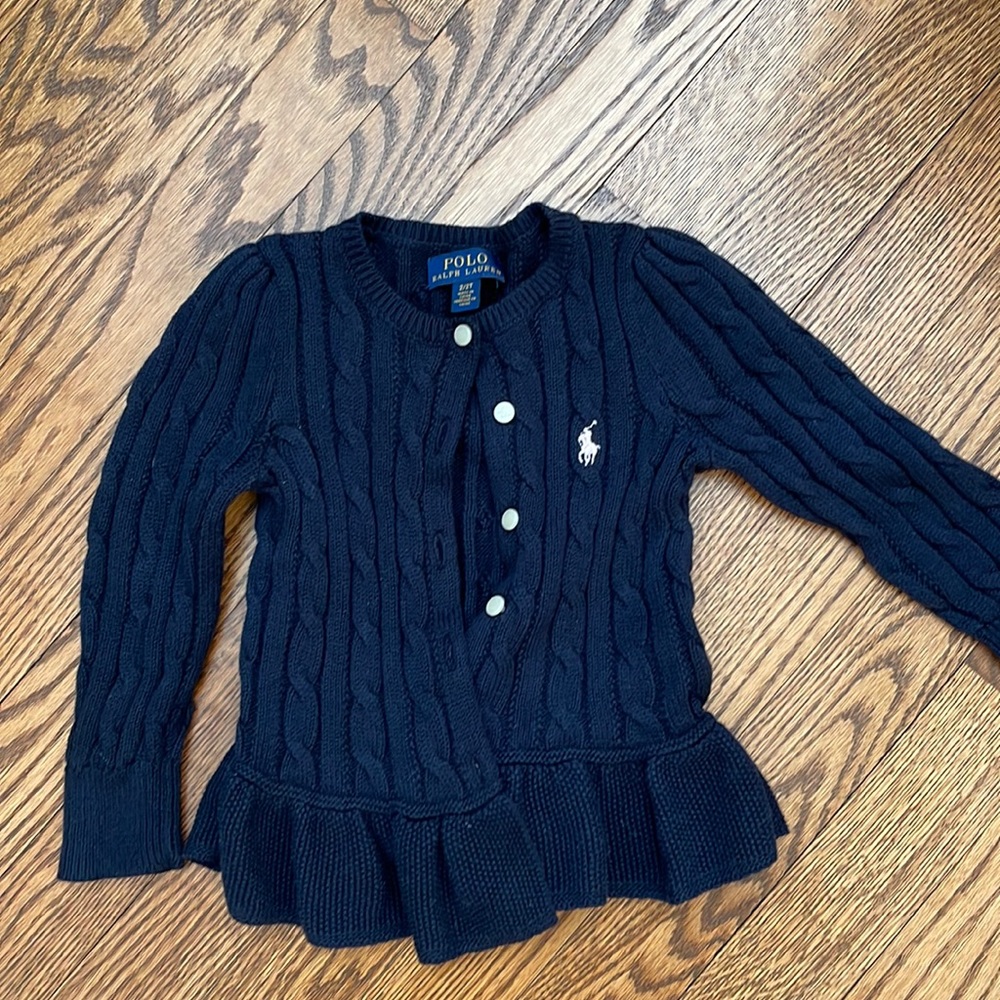 2T girls Ralph Lauren cable knit navy cardigan sweater
